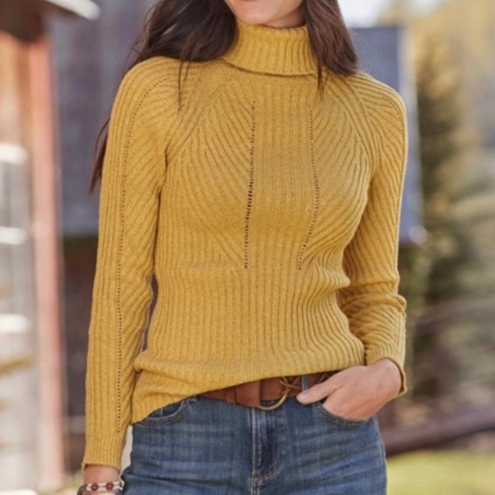 Sundance Toasty Dimensions Turtleneck Sweater Goldenrod Yellow Womens Small Silk
